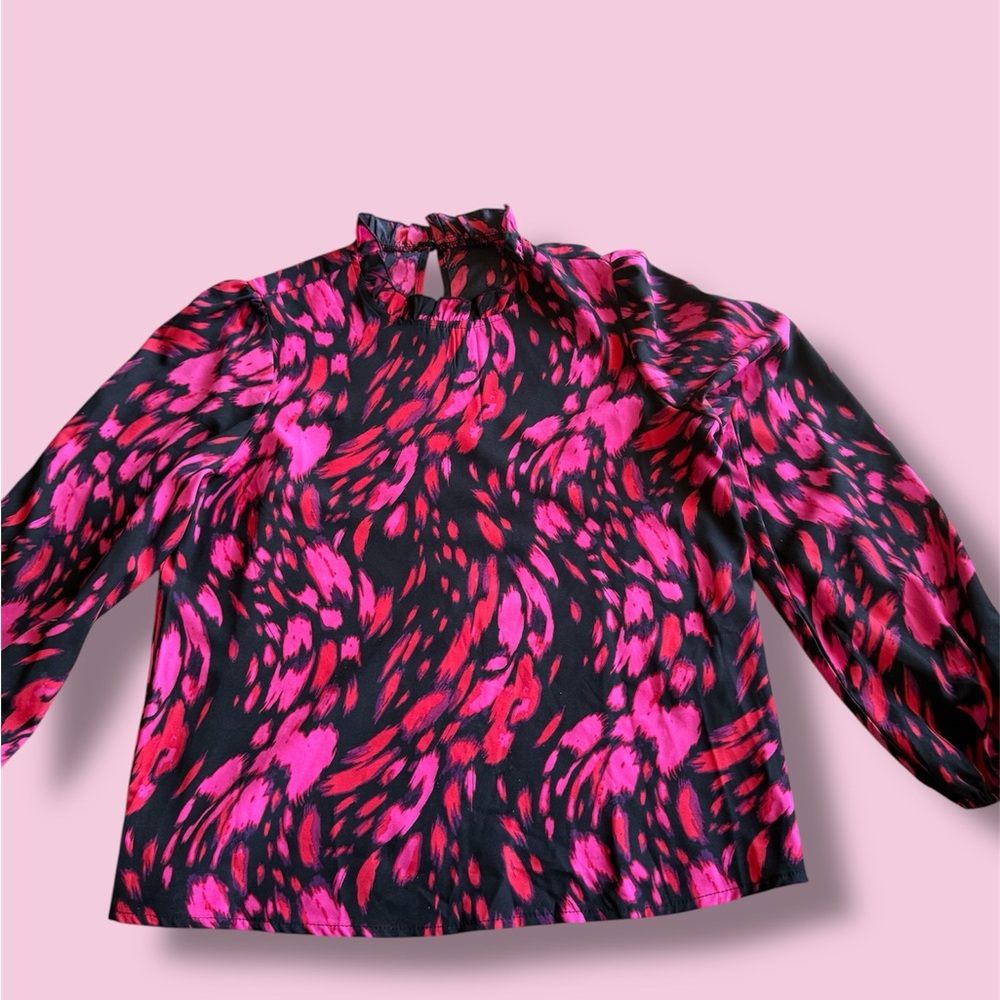 Vibrant Pink and Black Patterned Blouse